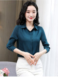 Women Shirts Satin Long Sleeve Blouse Women Fashion Elegant White Shirt Solid Basic Womens Tops and Blouses New Female
