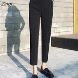 Pants Women Chiffon Harem Slender Black Office Lady All-match Black Ankle-length Chic Korean Style Stylish Spring