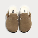 Birken Shoes Autumn And Winter New One-Legged Plus Velvet Boken Flat-Bottomed Half-Dragging Cotton Shoes Office Home Lazy