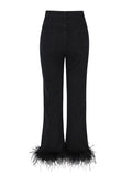 Zingj Luxury Wind Ostrich Hair Splicing Straight Pants 2024 Spring Style High Waist Foreign Style Versatile Show Thin Casual Jeans