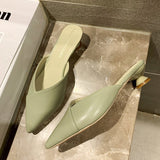 Wearing Slippers Outside The Women's 2025 Summer New Pointed Korean Version Of Fashion Thick And Lazy Half-Dragging Sandals