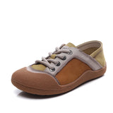 Layer Cowhide 2025 Autumn New Lace Sports Leisure Round Head Flat Bottom Single-Shoe Soft-Soled Waterproof