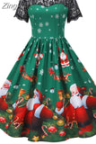 Women Christmas Dress Short Sleeve Lace Sexy Evening Party Dresses Tunic 50s Hepburn Elegant