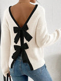 And Winter New Sweater Women's Fashion Back Bow Decorated Round Collar Knitted