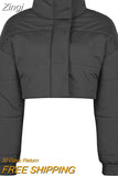 Solid Stand Collar Cropped Jackets Women Casual Zip Up Button Outwear Autumn Cotton Coats Female Basic Workout