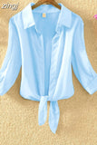 Summer Beach Shirts Sunscreen Chiffon Long Sleeve Cardigan Blouse White Shirt Elegant Women Blouses Bow Blusas