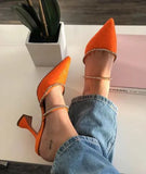 and American Popular 2020 Summer New Dazzling Pink Crystal Sequined Spool Heels Pointed High Heels Women