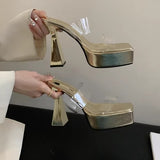 Heels New Nightclub Sexy Waterproof Table Thick Bottom Transparent Square Fashion Model Show Cool Drag