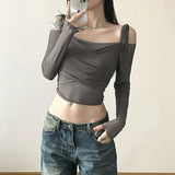 2023 Summer New Women's Fashion Pure Color Slings Sexy Bare Back Repair Umbilly Long-Sleeved