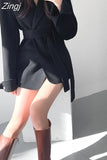 Autumn Winter Woman Vintage Blazer Woolen Coat Women Fashion Elegant Coat Korean New Ladies Casual Lace Up Thick