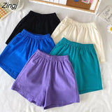 Women Summer High Elastic Waist Lovely Girls Korean Style Students Streetwear All-match Pure Simple Leisure Lady