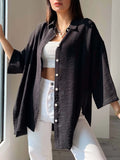 Shirt Women Single Breasted Blouse Ladies Casual Solid Color Oversized Top Women Loose Casual Chemise