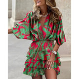 Explosion Autumn Bat Sleeve V Under The Collar Irregular Dress Women's
