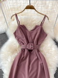 Sexy Women Romper Female Red/Orange/Black Sleeveless High Waist V-Neck Wide Leg Playsuit With Sashes New Fashion