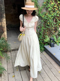Xixi 13 Line 2025 Summer New Temperament Pure High-Waisted Tie With Short-Sleeved Dress Dress Women