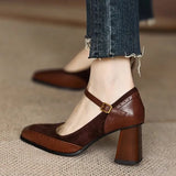 Women In The Autumn Of 2025 New Splicing Rough And One-Character Buckle With French Head High-Heere Retro Mary Jane