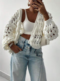 Coat Casual Hollow Button Solid Color Long-Sleeved Sweater Design Full Of