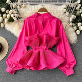 Zingj Shirt Female Design Sense Small Three-Dimensional Pressure Pleated Flounce Waist Show Thin Temperament Versatile