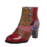 Large-Size Bohemian Female Martin Boots National Style Casual Retro Splicing High And Short Leather