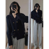 And Winter French Retro Black V-Neck Sweater Girl Languid Retro Knitted Jacket