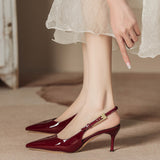 Women 2025 New Metal Fine Heel Tip One By One With The Royal Sister Sexy Red Leather Head