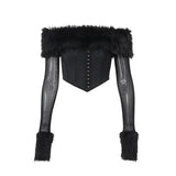 Zingj Women's Winter 2023 New Sexy Maomao One-Line Collar Off-Shoulder Gauze Long Sleeve Irregular