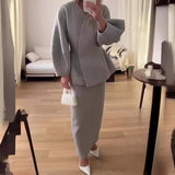 Women's Fashion Fashion Solid Color Button Bubble Sleeve Skirt Dress Set In Autumn