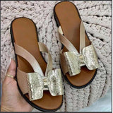 Coloring Bow Flat-Bottom Slippers Women Wearing Beach Cold Slippers
