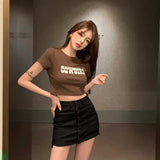 Zingj Hot Girls Short-Sleeved T-Shirt Women 2024 Summer Slim Slim High Waist Crop Short Top Ins