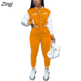 Label Two Piece Set Tracksuit Women Top+Pant Suits Button Jacket Sweatshirt with Pockets Women Sets Femme