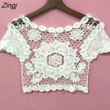 Women Hollow Out Cropped All-match Summer Elegant Lady O-neck Short Sleeve Sun-proof Clothing Leisure Female Tops