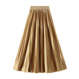 Version Of The Thin Spring New Bright Face Luster High Waist 100 Folds A Word Showing Skinny Dress Half-Dress Skirt
