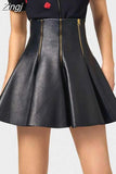 Spring Summer Luxury Black Soft Faxu Faux Leather Mini Swing Skirt Zipper Designer Clothes Women Streetwear Fashion
