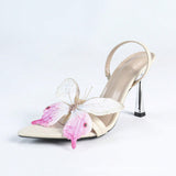 Women's Butterfly High Heel Sandals French-Style Silk And Satin Fabric Elastic Rubber And Sharp Women's Shoes Ultra-High