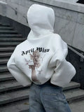 Personality Trend Hottie Casual Blouse Angel Print Hooded Zip-Up T-Shirt Girl Spring And