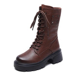 Boots Thick Background Retro Martin Boots Women Leather Autumn And Winter New Velvet And Coarse And Locomotive