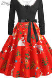 Costumes Party Dress Women Long Sleeve V Neck Fur Collar 1950s Housewife Vintage Xmas Winter