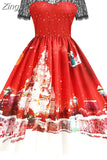 Christmas Costume Party Dress Short Sleeve Vintage Women Winter Xmas Sundress Robe
