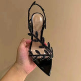 Diamond Leaves Sandals 2025 New Summer Pointed Temperament Fine Heel With Famous High