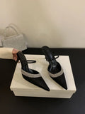 Winter New Pointed Purple Thin Heel High Mouth Water Drill With Silk Sat Sandals Half-Dragging