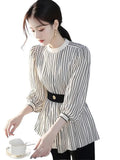 2025 New French Design Sense Commuting Temperament In The Long Black And White Stripe Waist Shirt