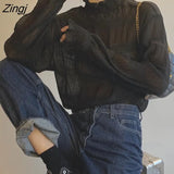 Women Pure Turtleneck All-match Stylish Casual Artistic Newest Korean Style Mujer Popular Clothes College Spring
