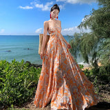 Zingj Sense Hanging Neck Sexy Show Back Holiday Dress Female Pressure Pleated Super Fairy Big Place