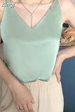 Women Silk Blouses Women Satin Tops Woman Sleeveless Blouse Tops Woman Satin V-neck Blouse Ladies Tops Basic OL White