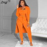 Women Tracksuit 3 Piece Set Pullover + Coat + Long Pants Solid Color Streetwear Matching Set Clothes For Women