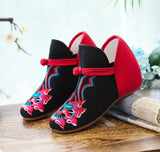 Zingj Shoes Cotton Shoes Autumn And Winter Style National Wind Beef Tendon Bottom Round Head Low Heel Canvas Embroidered Cloth Shoes Mother