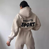 Casual Plus Velvet Long-Sleeved Hooded Trousers Set For Autumn/Winter
