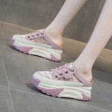 Summer Head Hollow Half-Slippers Women Wear Internal High Casual Shoes Fashion Thick Soles Pedal