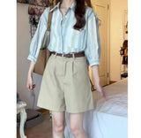Cotton Striped Sunscreen Shirt Coat Women's Summer Thin Linen Cardigan Seven-Sleeve Shirt On The