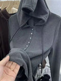 Zingj Age Reduction Double-Sided Hoodie Long Sleeve T-Shirt Buttons, Thick And Warm